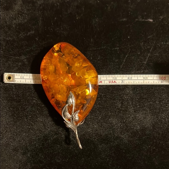 COPY - Large Sterling and Amber Pendant with Leaf Accent - Picture 7 of 7